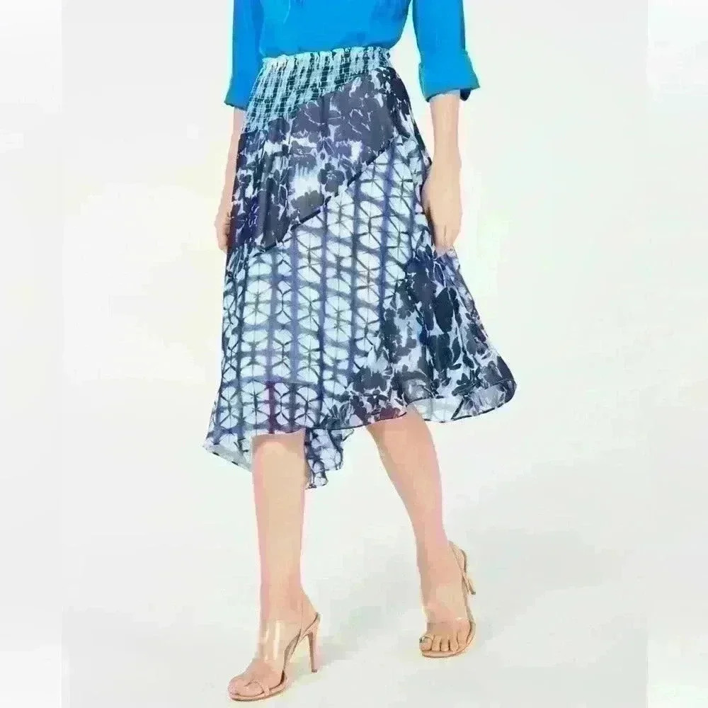 INC Womens Navy Tie Dye Below The Knee Wear To Work Skirt XL‎